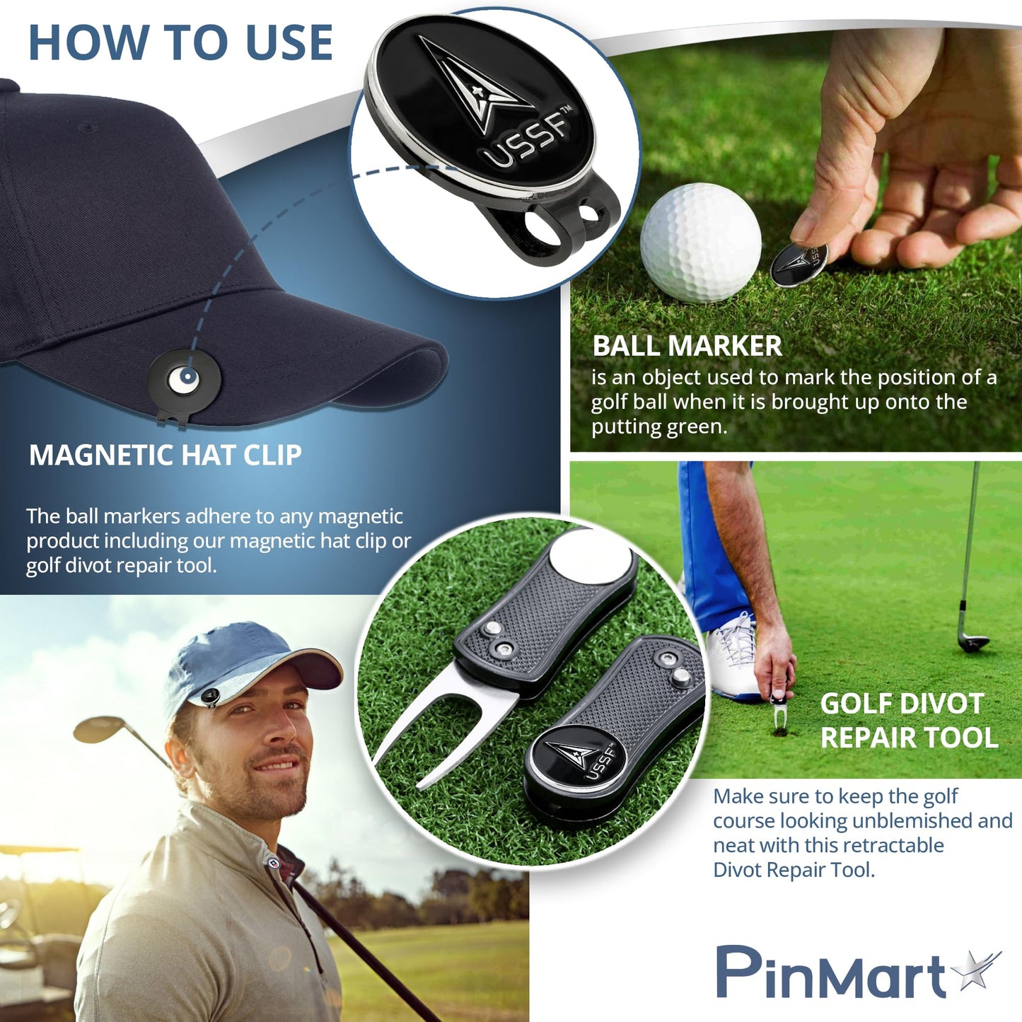 PinMart's Officially Licensed Space Force Golf Essentials Gift Set, Golf Divot Tool, Hat Clip, Magnetic Ball Markers, Large Ball Marker with Presentation Box - Gifts and Accessories