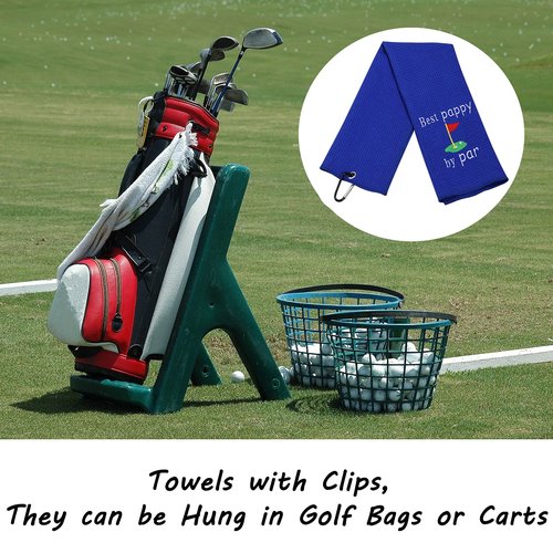 LEVLO Dad Golf Towel Embroidered Golf Towel Gift Golf Father Gift Best Papa/Pops/Grampy/Papaw/Opa by Par Golf Towel with Clip (Best Pappy by par)