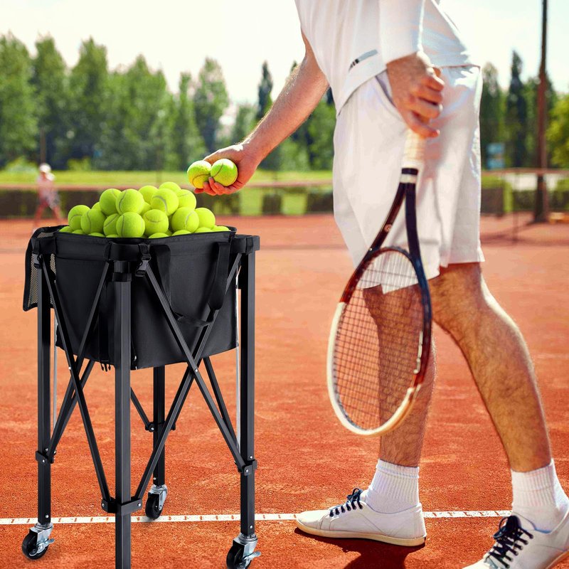 TOBWOLF Foldable Tennis Ball Cart, Holds 160 Tennis Balls, Portable Tennis Ball Hopper with Wheels, Compact & Lightweight Tennis Teaching Cart Practice Hopper for Baseball Softball Tennis Pickleball