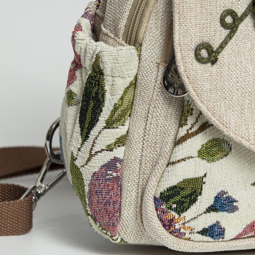 LOZENY Casual Canvas Backpack，Cotton Woven，Versatile hand-woven cotton linen bag small shoulder small fresh light fashion lightweight cloth leisure art backpack