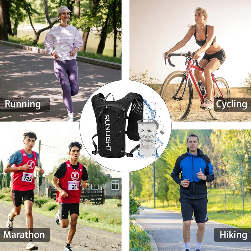 Running Vest for Women Men,Adjustable Chest Straps Runnings Hydration Vest with 1.5L Water Bladder,Lightweight Breathable Reflective Runnings Vest for Trail Running Hiking Black