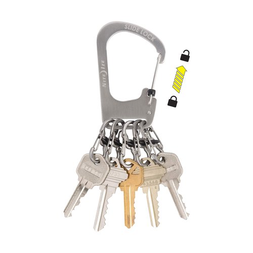 Nite Ize SlideLock KeyRack - Secure Key Holder Carabiner with Small S-Biners - Keychain Organizer with MicroLocks & Lockable Carabiners - Stainless Steel