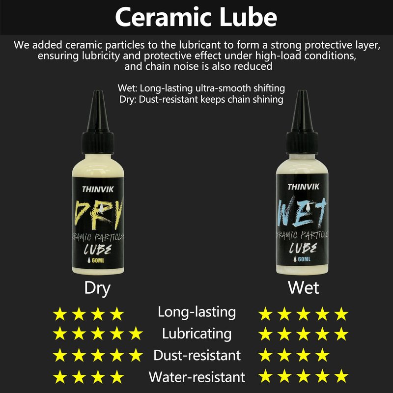 Thinvik Bike Lube and Cleaner Set with 500ml Chain Cleaner, 60ml Dry Lubricant and 4 Brush Tools for Cleaning Chains, Chainrings, Freewheel/Cassette
