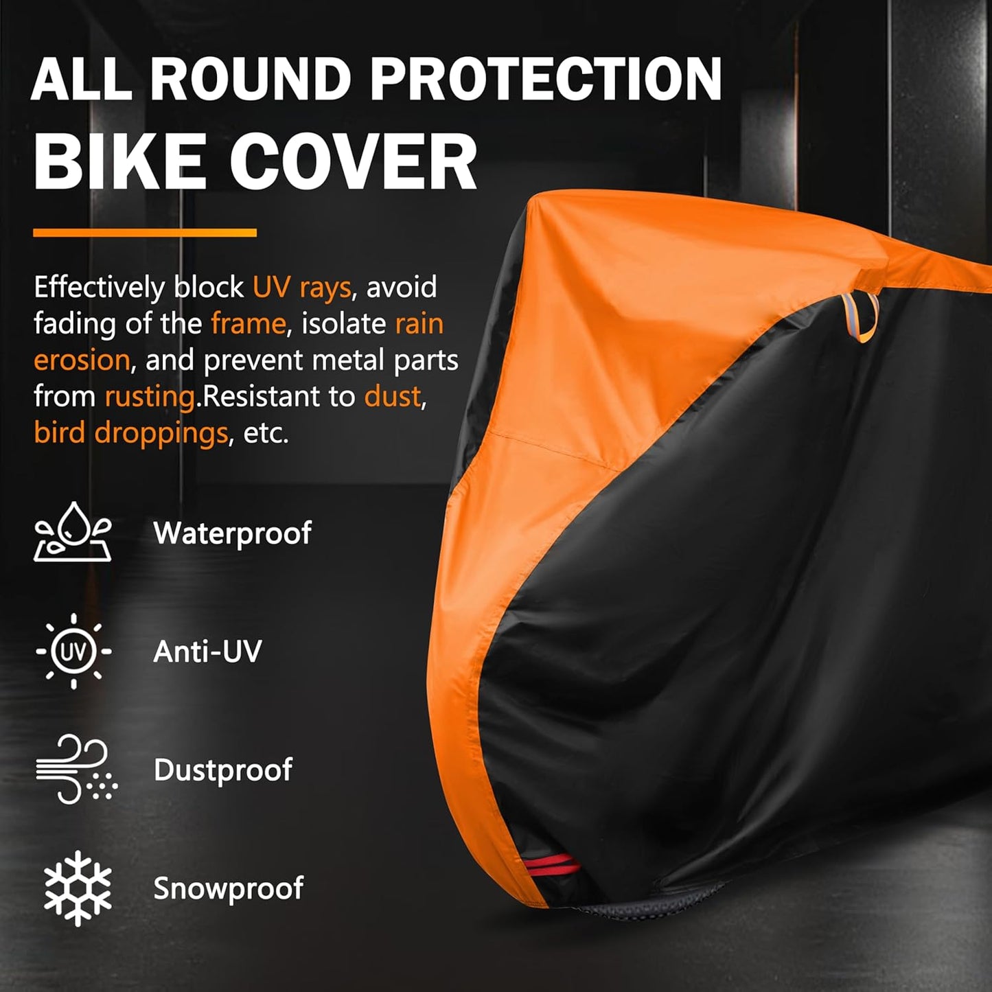 Skiennix Bike Cover - Outdoor Waterproof Protection for Mountain & Road Bikes | XL Black & Orange (79 x 27.5 x 44 in)