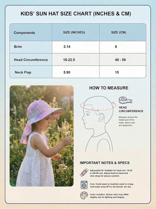 Icolor Kids Sun Hat - UPF 50+ Sun Protection Bucket Hat with Neck Flap | Toddler Summer Beach Hat for Ages 3-10