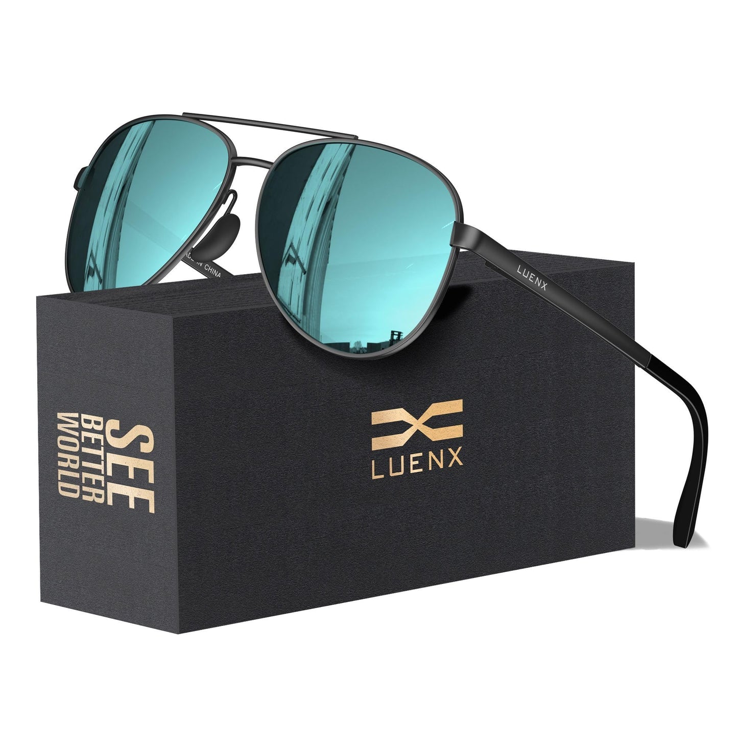 LUENX Aviator Sunglasses for Men Women Polarized - UV400 Protection, Stylish Shades, Driving, Outdoor Activities 59MM(Light Blue)