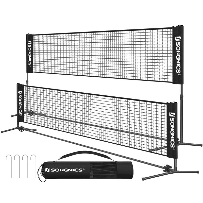 SONGMICS 13 ft Badminton Net, Height Adjustable Volleyball Net, Pickleball Net with Poles, Foldable Nylon Net for Tennis Indoor Outdoor Court, Black USYQ400H