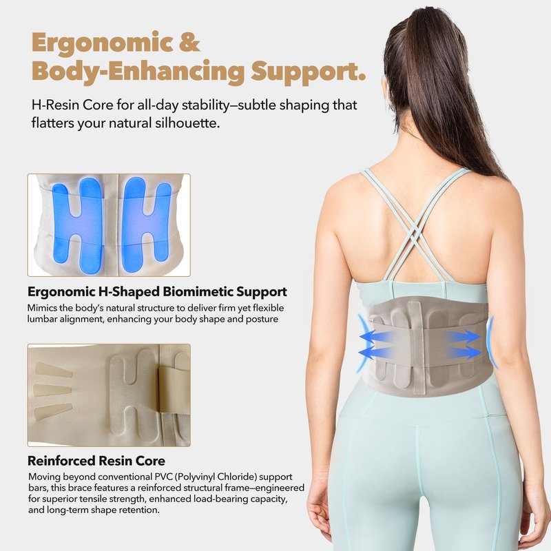 Ergo CoreActive Slim Fit Lower Back Brace – Ultra-Thin Ergonomic H-Shaped Resin Support, Seamless Design for Strong & Comfortable Lumbar Support, Lightweight & Discreet Back Brace (Beige, X-Large)