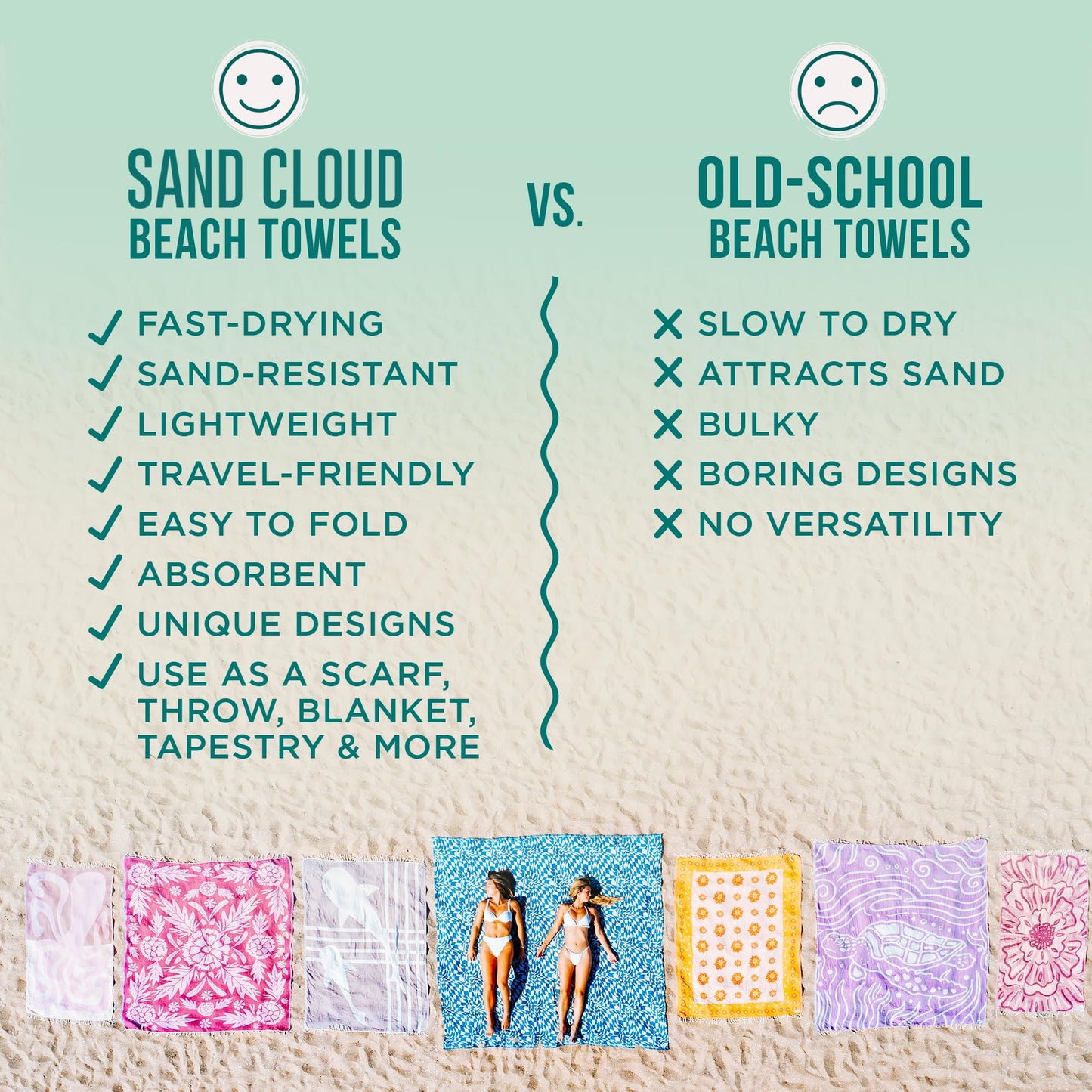 Sand Cloud Turkish Beach Towel - Quick Drying & Sand Resistant