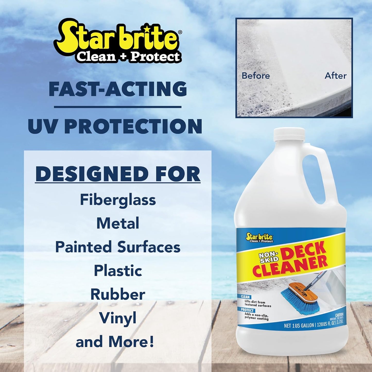 STAR BRITE Non-Skid Deck Cleaner - Ultimate Boat Deck Wash Protects Against Stains & UV Damage | Ideal for Fiberglass, Vinyl, Metal