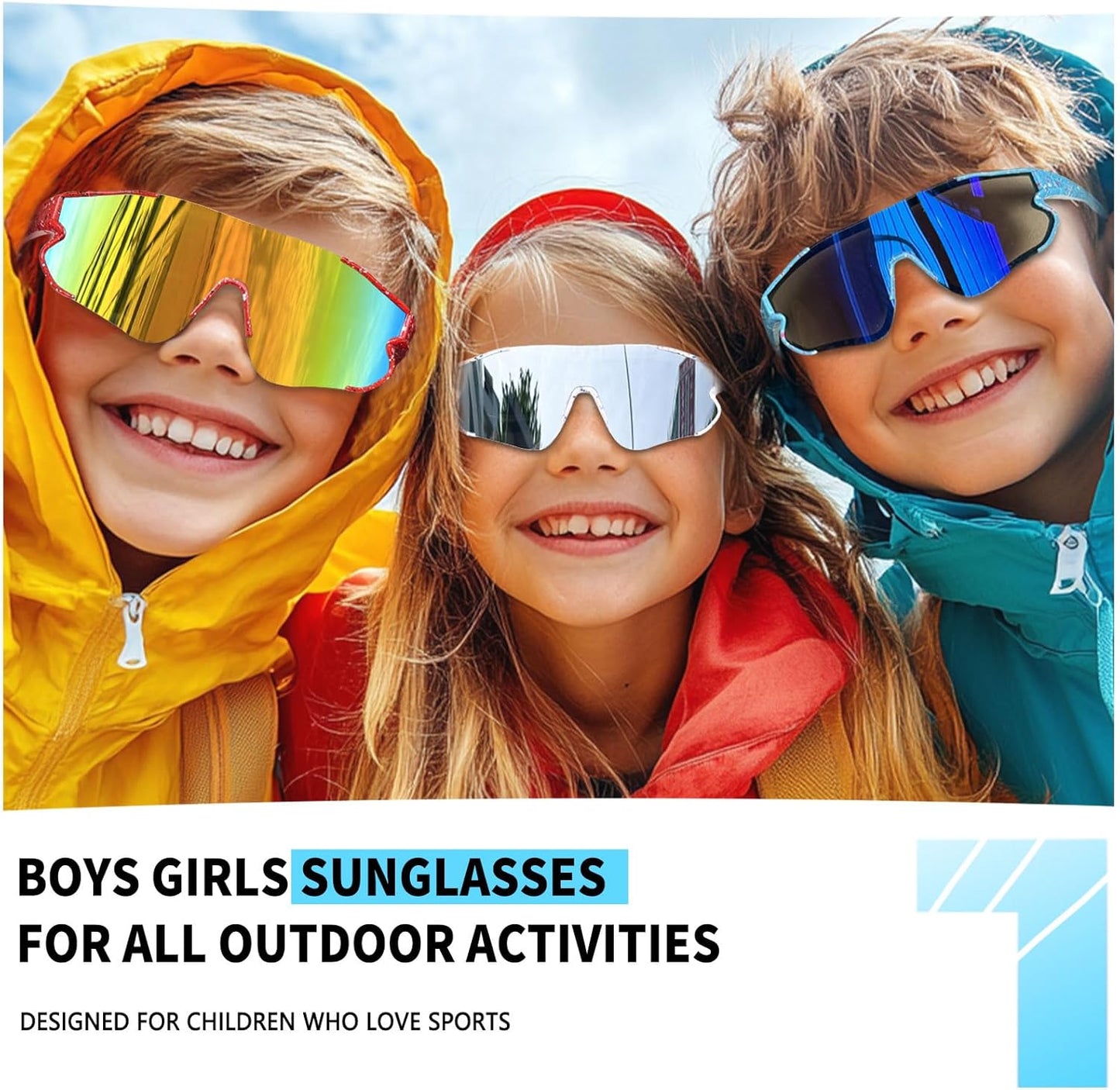Skiennix Kids Sunglasses - UV400 Protection for Boys & Girls | 3-Pack Youth Sports Goggles (Ages 4-12)