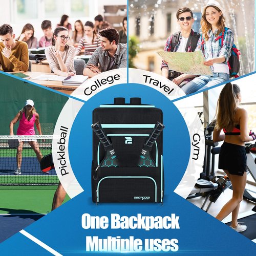 ESCRODOI Pickleball Bag Backpack with Shoe Compartment & Cooler, Large Pickleball Sport Backpack for Men&Women, Multi-Pocket Gym Bags for Sports&Work with Laptop Compartment, Black