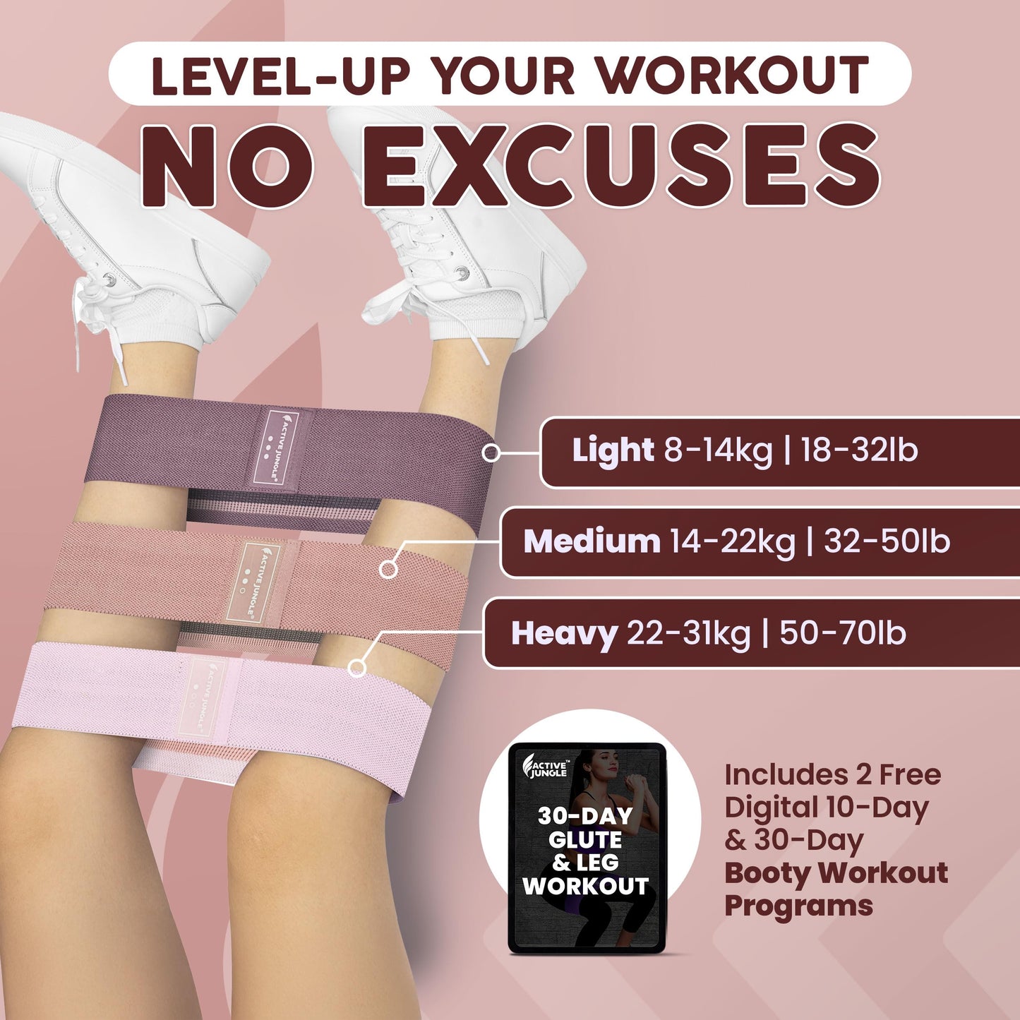 Premium Fabric Resistance Bands for Glutes & Legs – Set of 3 | Non-Slip, Elastic, Durable, Includes Travel Bag, Workout Guide & Digital Challenges