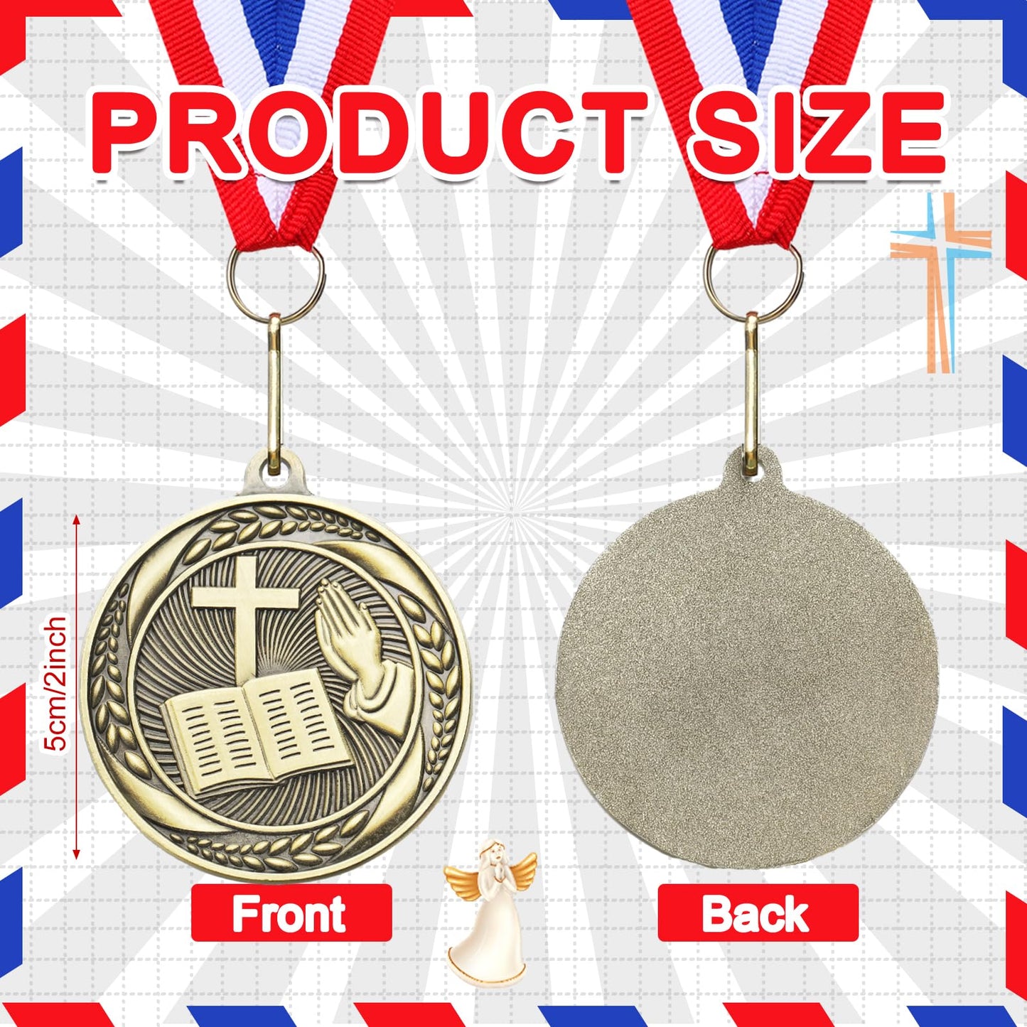 Quelay 30 Pcs 2'' Medals for Awards Winner Bulk with Neck Ribbons Metal Trophy Award Prize Gift for Kids Students Adults School Graduation Participation Competitions (Religious)
