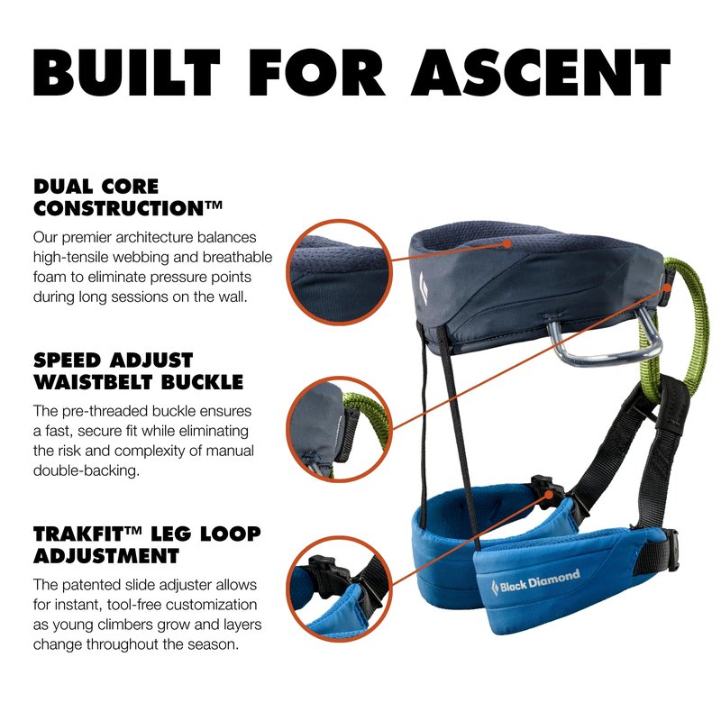 BLACK DIAMOND Kids’ Momentum Rock Climbing Harness | Adjustable Waist & Leg Loops | Lightweight, Comfortable Support for Indoor & Outdoor Climbing | Kingfisher