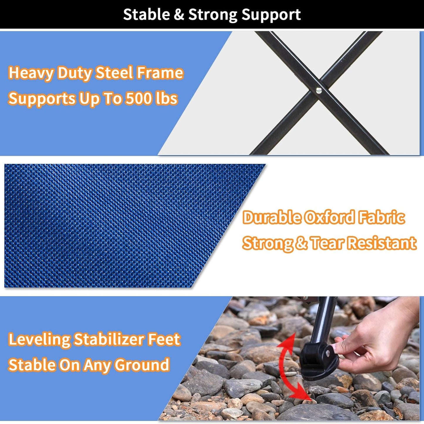 Romswi Heavy Duty Folding Camping Chairs - 500 LBS Capacity, Oversized with Cup Holder & Side Pocket | 2 Pack
