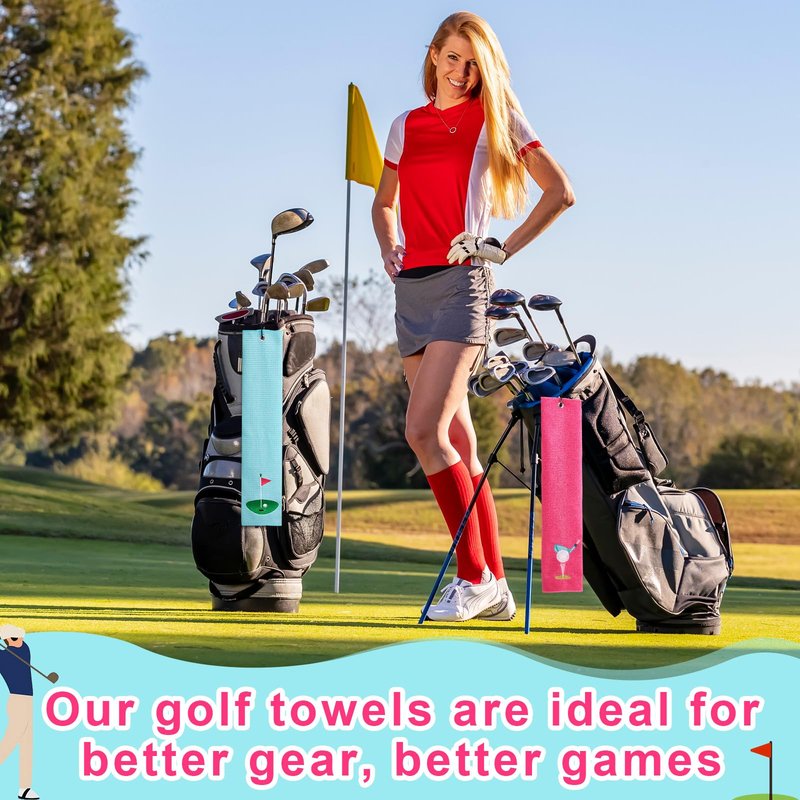 Mindsoft 2 Pieces Funny Golf Towel Microfiber Embroidered Ball Towels for Women Ball Bags with Clips Accessories Waffle Pattern for Mother Golf Fan Birthday Gifts(Hot Pink Blue,Elegant Style)