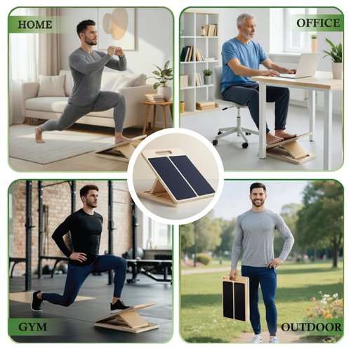 Slant Board for Calf Stretching with Resistance Band, Fitness Ball & Training Poster, 300 lbs Adjustable Wooden Incline Board, Portable Calf Stretcher for Physical Therapy Equipment & Leg Training