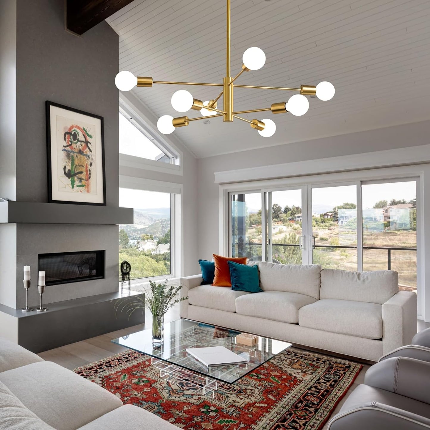 8-Light Gold Sputnik Chandelier - Modern Adjustable Ceiling Light for Dining Room, Kitchen & Foyer