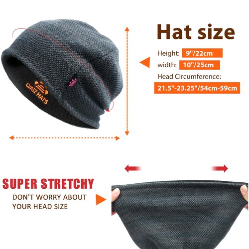 Lvaiz 2 Pack Winter Fleece Lined Mens Beanie Hat Reversible Knit Skull Cap for Men Women Warm Windproof Hat for Outdoor