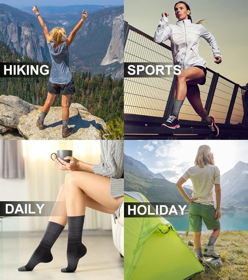 FITRELL Women's Merino Wool Hiking Socks - 4 Pack Thermal Cushioned Boot Crew Socks