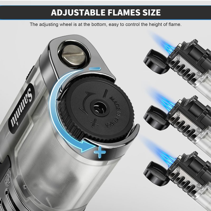 SAMNIU 2 Pack of Torch Lighter, Triple Jet Flames, Visible Gas Tank, Butane Gas Refillable, Windproof Pocket Lighters for Candle, Men’s Gift (Gas not Included)