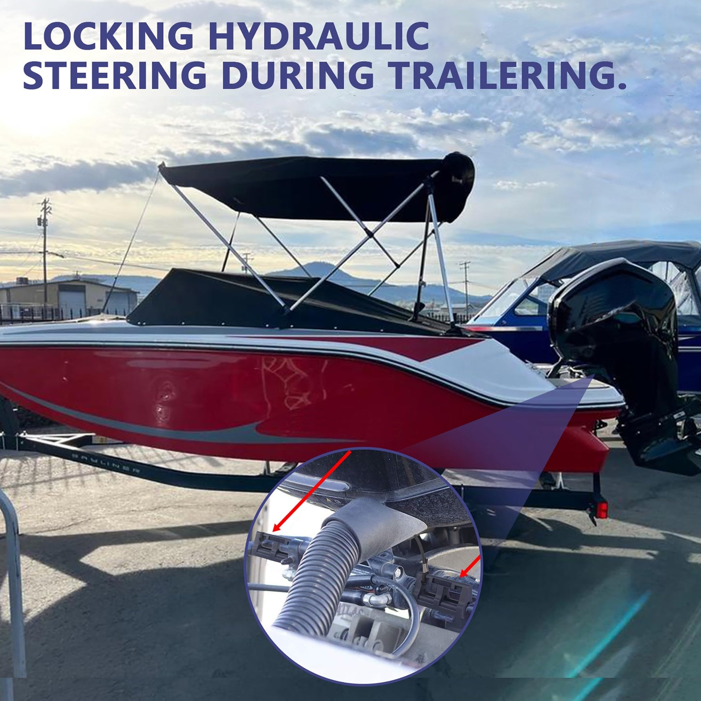 4" Steer Stop Hydraulic Steering Lock for Outboard Motor Trailering & Transport – Stabilizes Engine, Prevents Swinging – Fits Most Steering Cylinder Rods – Ideal for Boaters & Marine Enthusiasts
