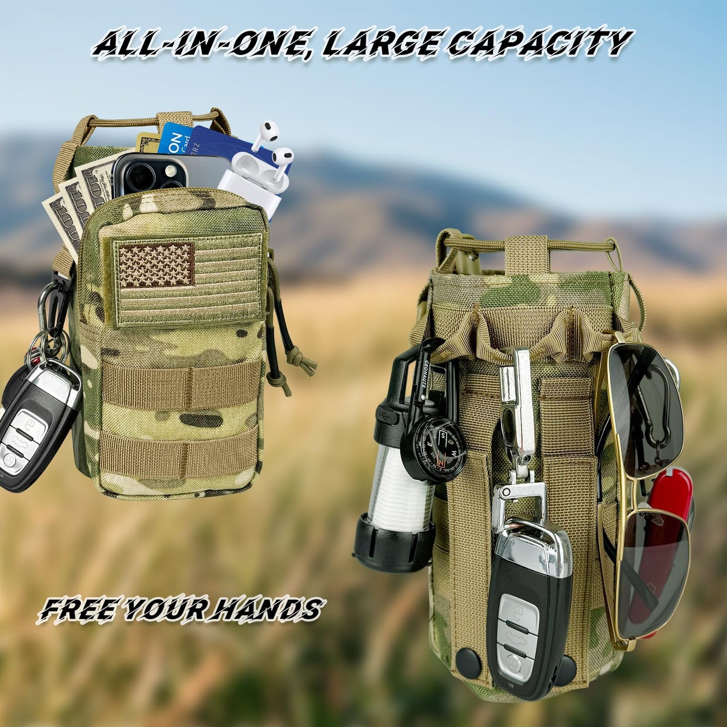 Water Bottle Holder with Strap - Tactical Insulated Water Bottle Sleeve with MOLLE System for Backpack Military Camo Cross-Body Pouch for Walking Hiking Camping Gym 32oz&40oz