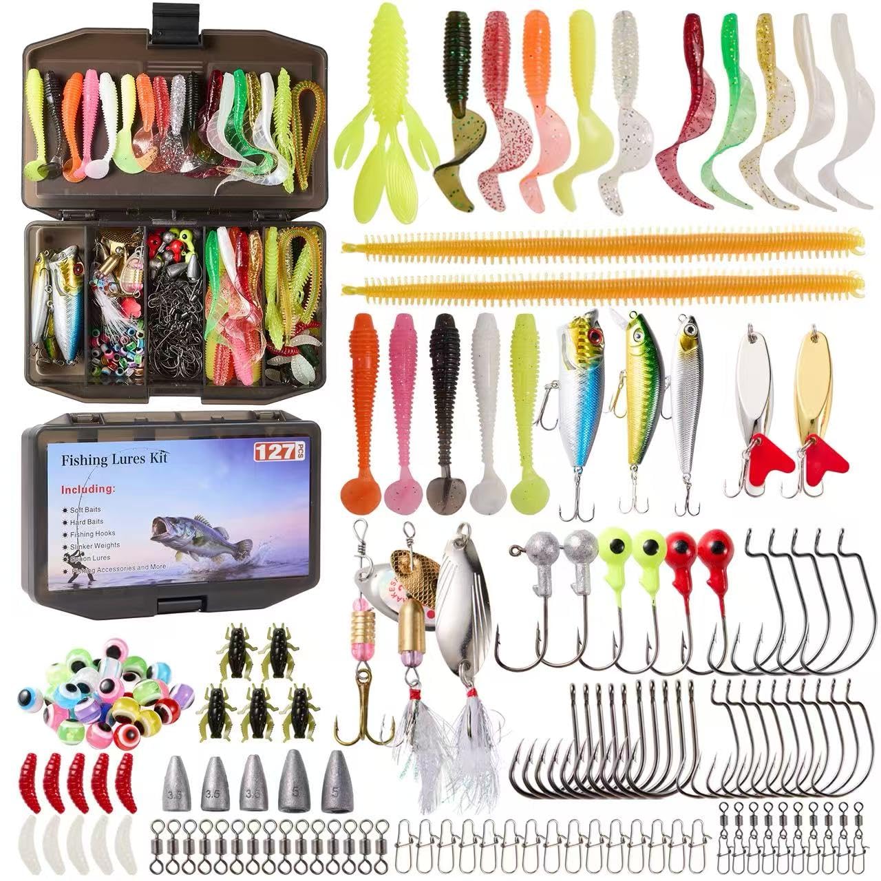 Fishing Lures,127PCS Tackle Box with Tackle Included,Crankbaits,Spoon,Hooks,Weight & Accessories,Fishing Bait Lure Gear Set,Bass,Trout Freshwater Saltwater