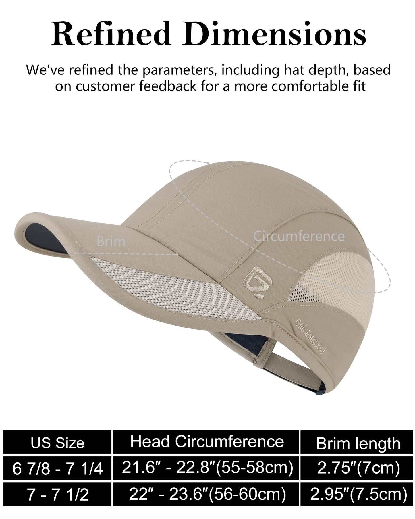 GADIEMKENSD Outdoor Running Hat Men's Dry Fit Cool Sports Hats UPF50+ Baseball Cap Quick Drying Golf Hats Breathable Airy Mesh Dad Caps for Workout Camping Tennis Hiking Cycling Khaki M