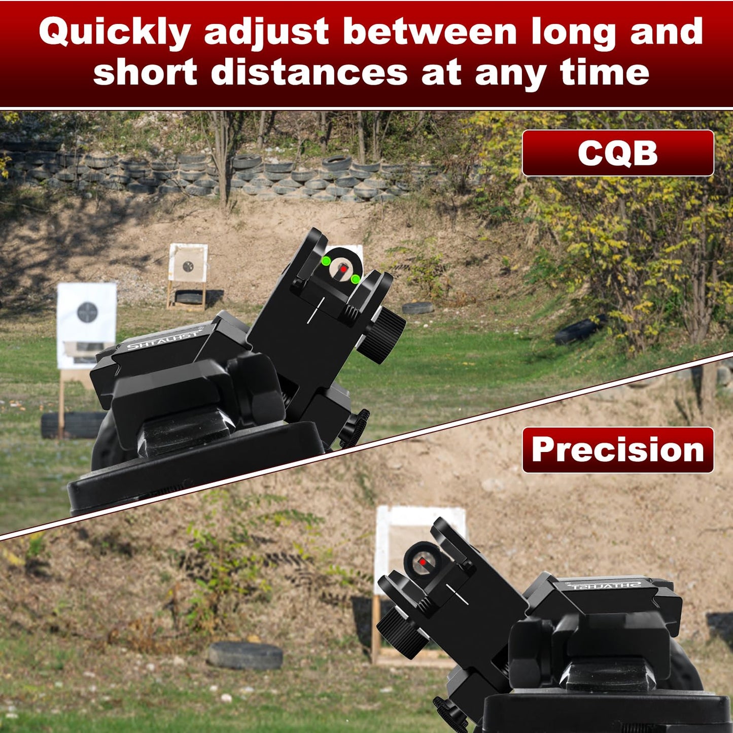 SHTALHST Iron Sights,45 Degree Offset Flip Up Sights,Flip Up Front and Rear Sights,Canted Iron Sights with Fiber Optic Red and Green Dots for Picatinny Rail,Flip Up Iron Sight