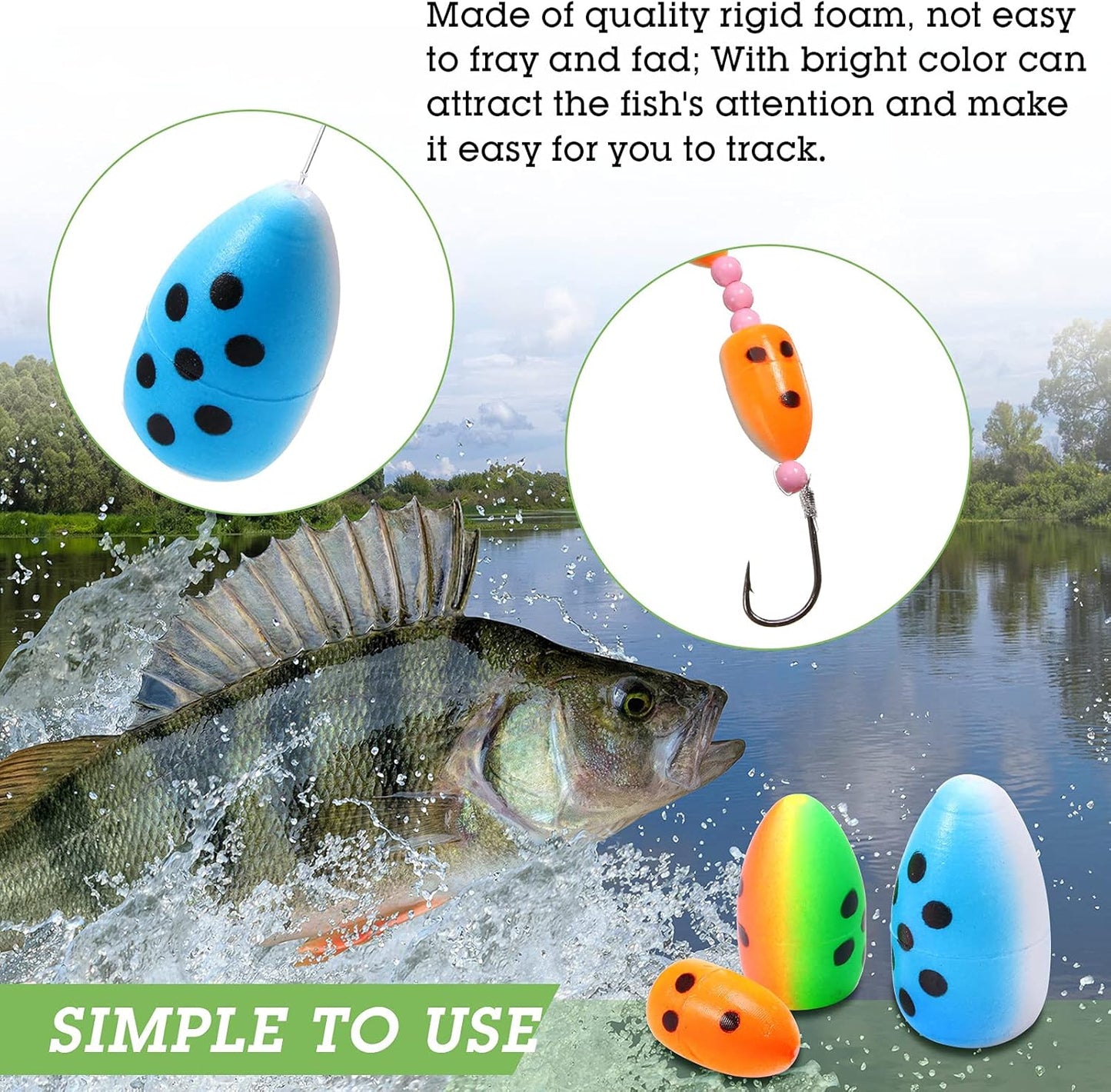 Skylety Foam Floats - 60 Pieces Snell Fishing Rig Indicators for Trout, Catfish & Walleye