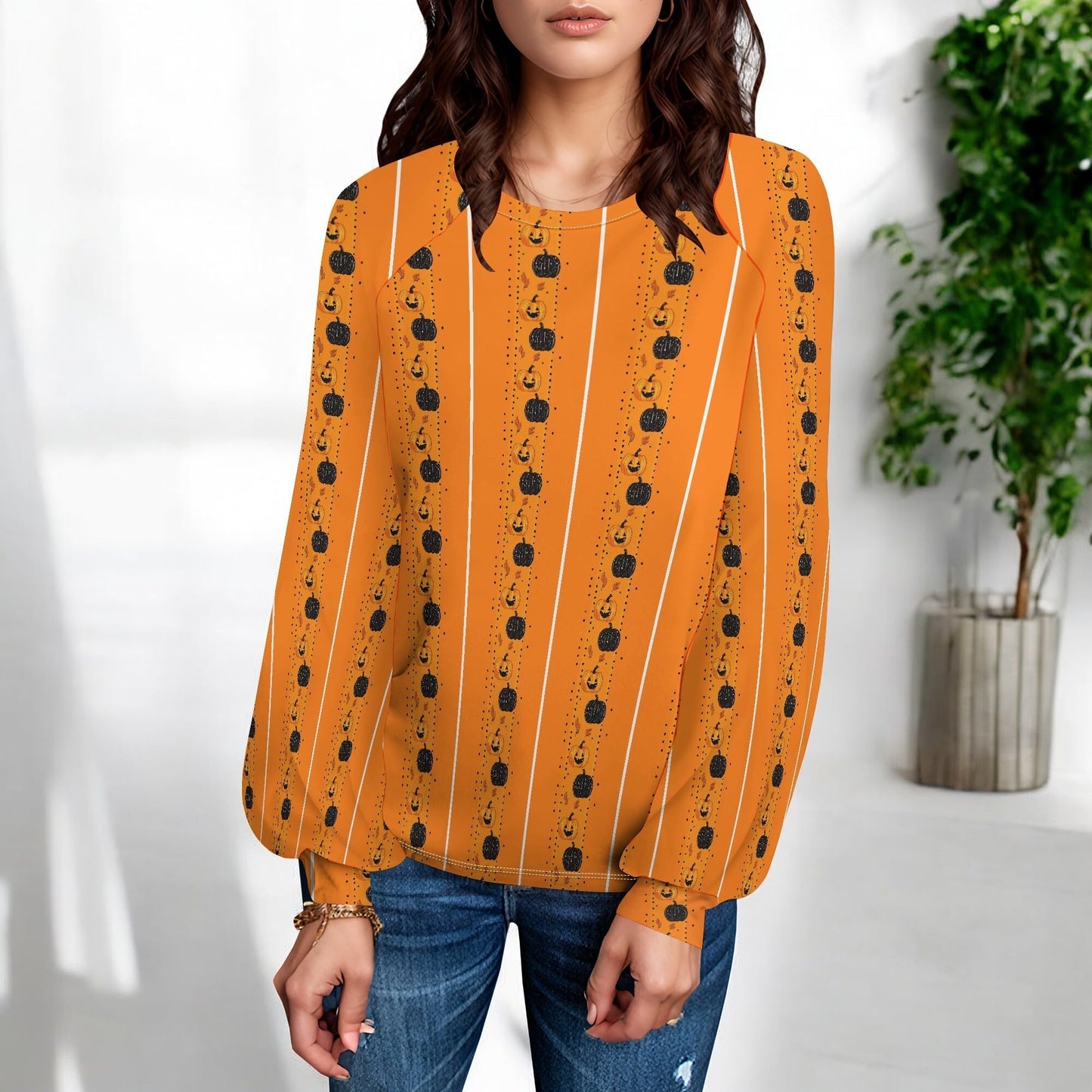 domirica Halloween Sweatshirt Women Funny Ghost Pumpkins Graphic Sweatshirt Long Sleeve Crew Neck Pullover Lightweight Fall For Women Festival Clothes 2025,S Orange
