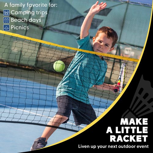 BOULDER Portable Badminton Pickleball Net - Foldable / Extendable Poles for Multiple Sports Heights (UP to 5 ft) - Ideal for Tennis, Pickleball, Soccer Tennis - Easy Setup (Black, 14 FT)