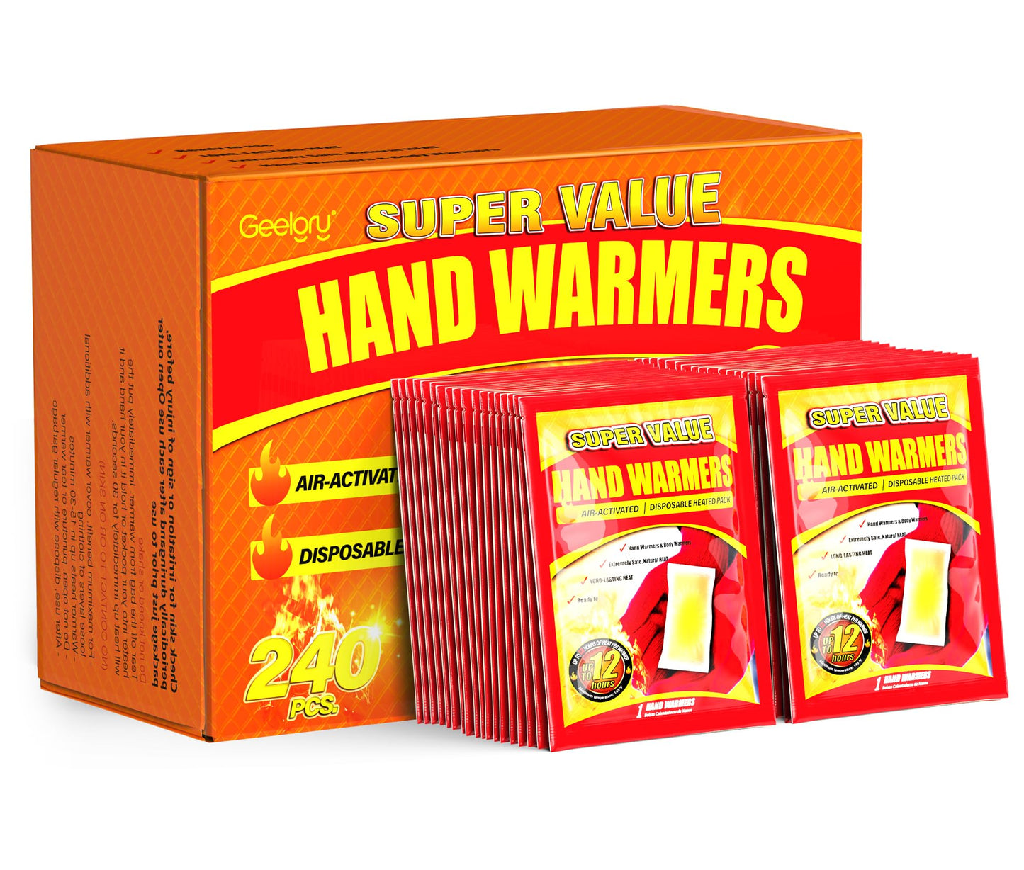 Hand Warmers Disposable 240Pcs, Long-Lasting Up to 12 Hours for Warm Body, Safe Portable for Hand and Foot, Heater for Camping, Fishing, Winter for Women Men Mom Dad