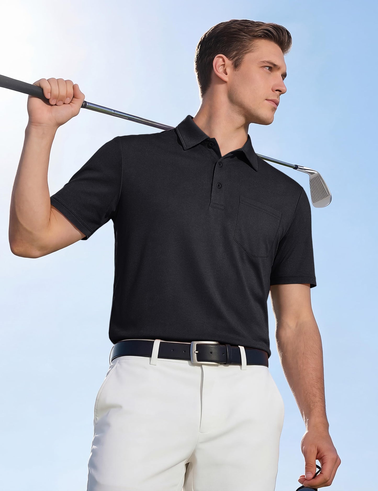 TACVASEN Mens Polo Shirt with Pocket Short Sleeve Collared Dry Fit Golf
