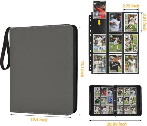GERMUN Premium Zip Trading Card Binder - 720 Double-Sided Pockets | Grey Collector Album for MTG & TCG