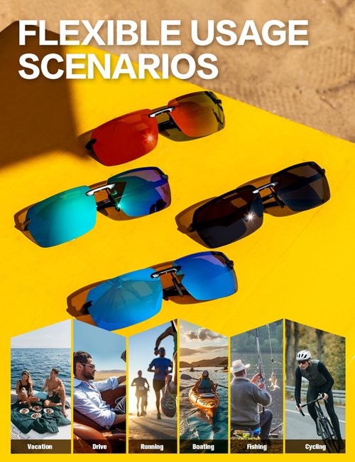 BIRCEN Mens Polarized Sunglasses for Driving: Rimless UV Protection Sun Glasses with Al-Mg Frame for Traveling Fishing