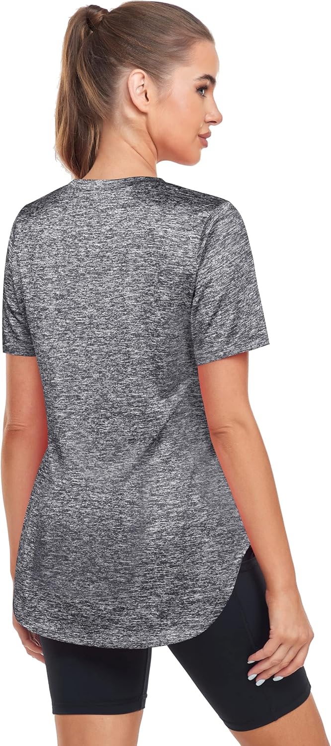 Skiennix Short Sleeve Workout Shirt for Women - Loose Fit V-Neck Yoga & Gym Top | Dry Fit Performance