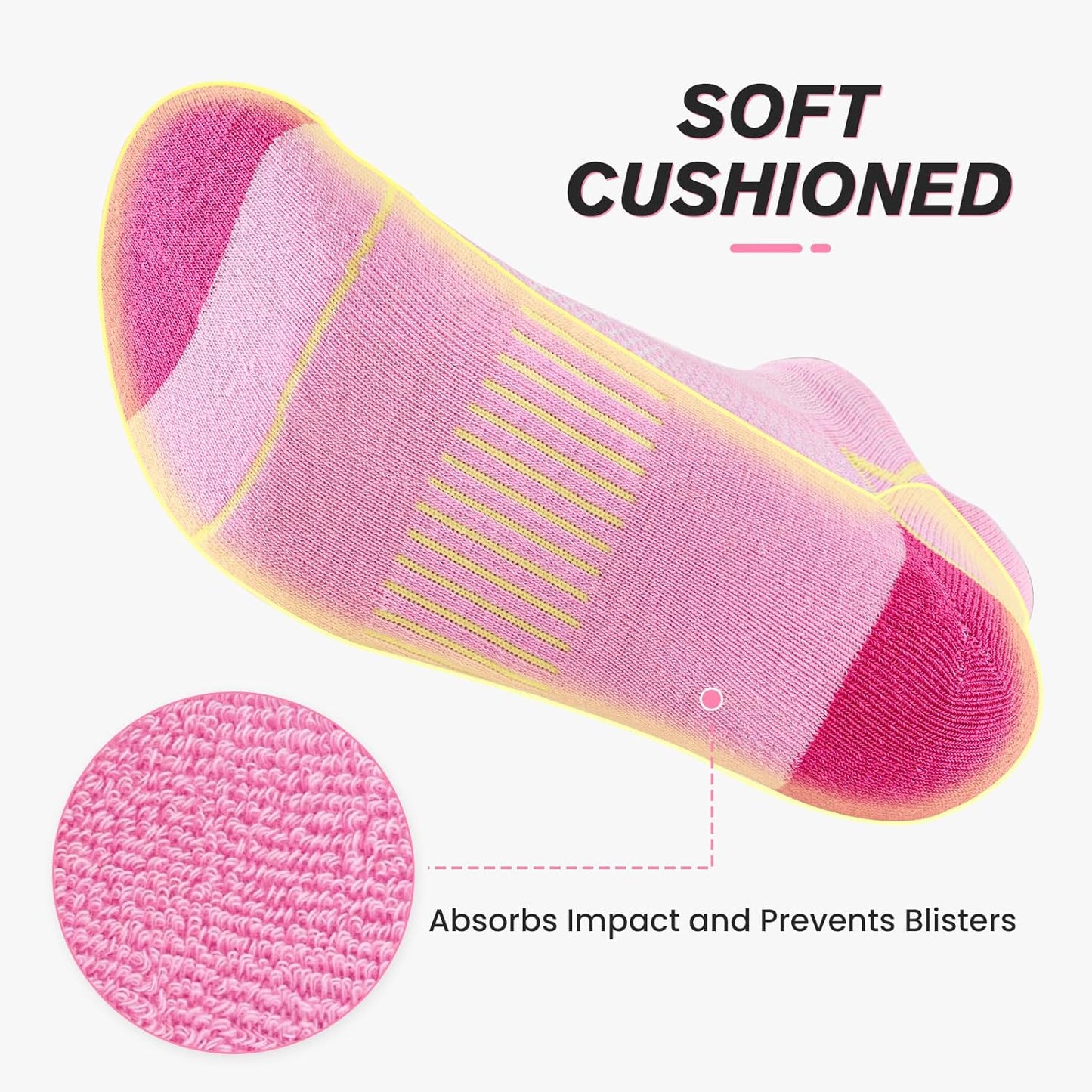 Niorasen Ankle Socks for Women - 6 Pairs of Cotton Cushioned Low Cut Athletic Running Socks