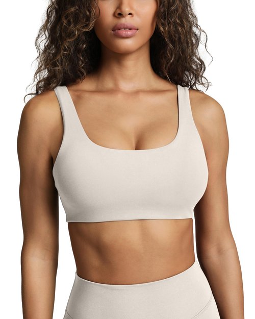 PAVOI ACTIVE Buttery Soft Sports Bra for Women | High Support Padded Workout Bra for A-C Cups | Low Scoop Neck, U Back, Yoga & Gym |FlexFlow| Moon, Medium