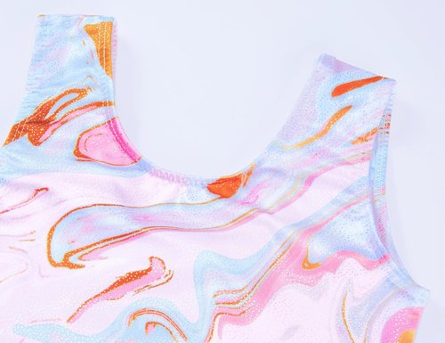 Domusgo Girls Gymnastics Leotards Bundle - Green Leopard & Pink Tie Dye | Size 6-7 Years