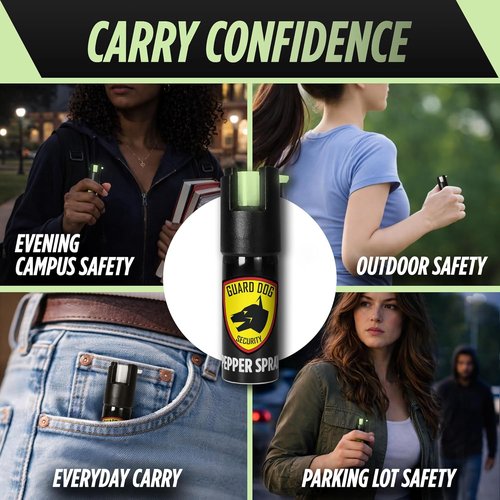 Guard Dog Security Self Defense Pepper Spray Glow in The Dark, OC Spray, UV Dye, Twist Top, Compact Size Self Defense Tool for Women and Men, Police Grade Formula, Up to 16 Feet Long Range