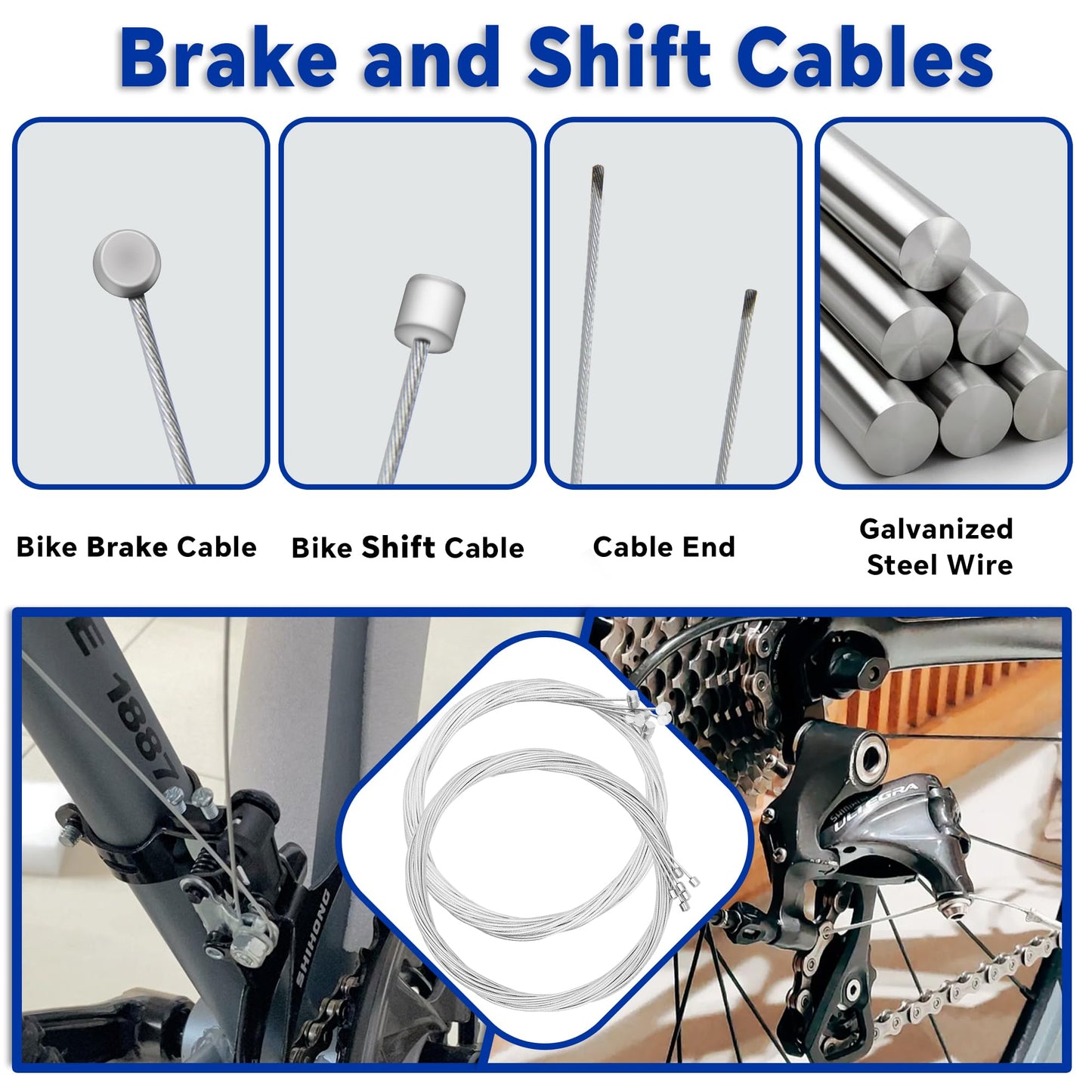 103pcs Universal Bike Brake Cable, Brake and Shift Cable Housing with Stainless Steel Line Cutter, Include End Caps, O-Rings, C Buckle, V-Brake Cable Guide