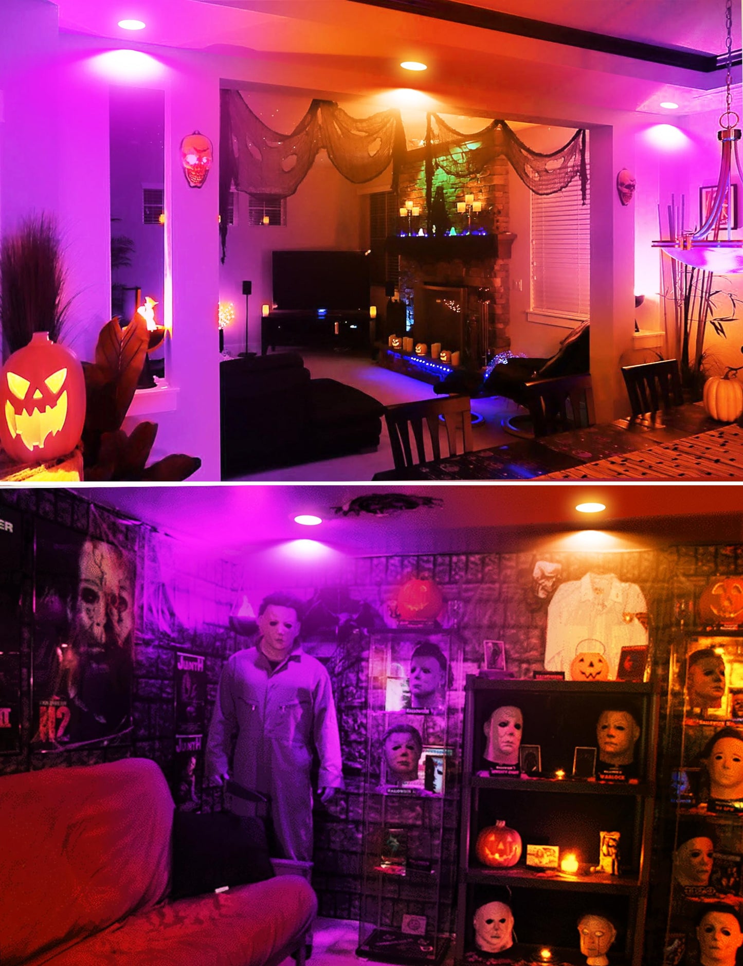 JandCase BR30 Purple & Orange Indoor Flood Light Bulbs, E26 Base, 11W (65W Equivalent), Not-Dimmable, 2 Pack for Halloween Decoration