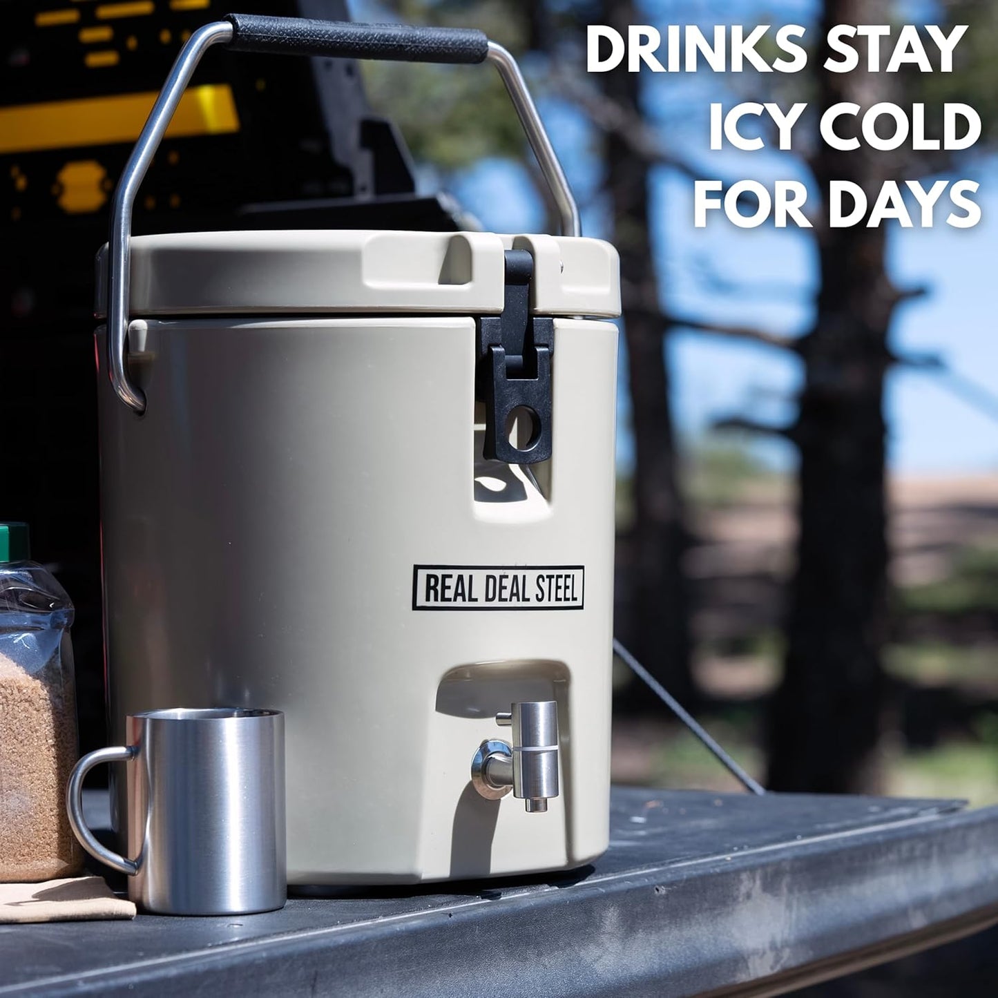 Skiennix Insulated Beverage Dispenser - 2 Gallon Hot Cocoa & Coffee Server - Portable for Camping & Events - Tan
