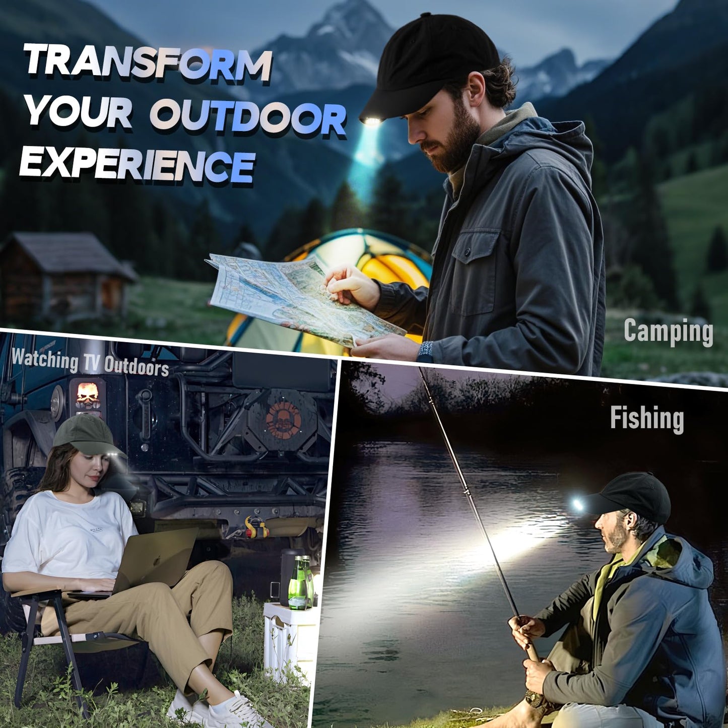 Hands Free Rechargeable LED Baseball Cap with Light Built-in Unisex Sport Waterproof Hat for Men Dad Husband Outdoor Black
