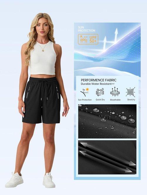 IWOLLENCE Women's Hiking Shorts - Lightweight, Quick-Dry Comfort | 7-Inch with 2 Zipper Pockets