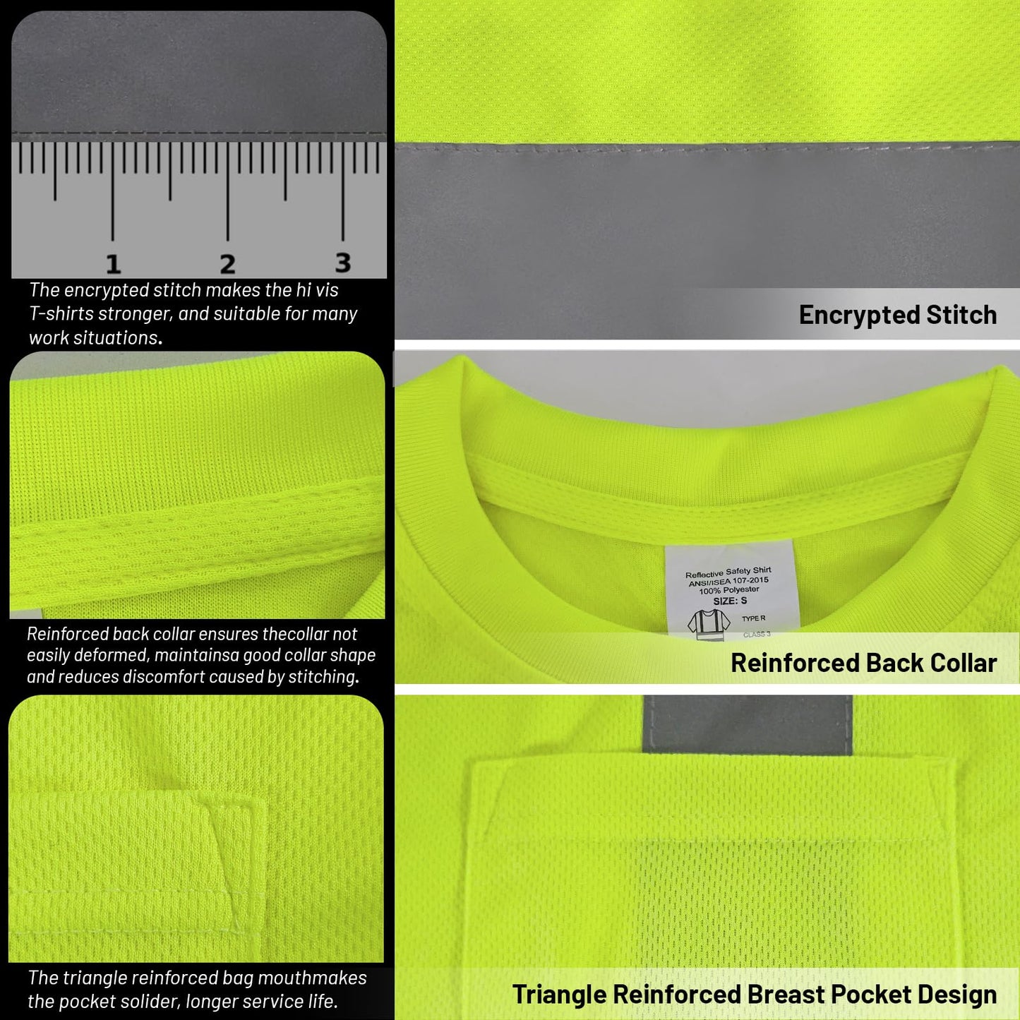 LIZMOF Hi Vis Shirts for Men, High Visibility Shirt, Safety Reflective Work Shirts for Men Women, Construction Class 3 Short Sleeve Work Shirts with Black Bottom, Yellow,XL