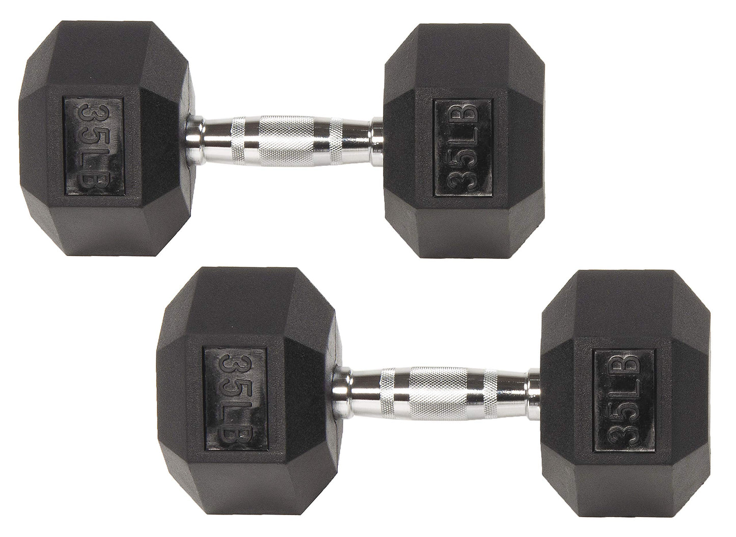 Fitvids 2nd Generation Rubber Coated Dumbbell Weight Chrome Grip Hand Weight, 35lbs, Pair